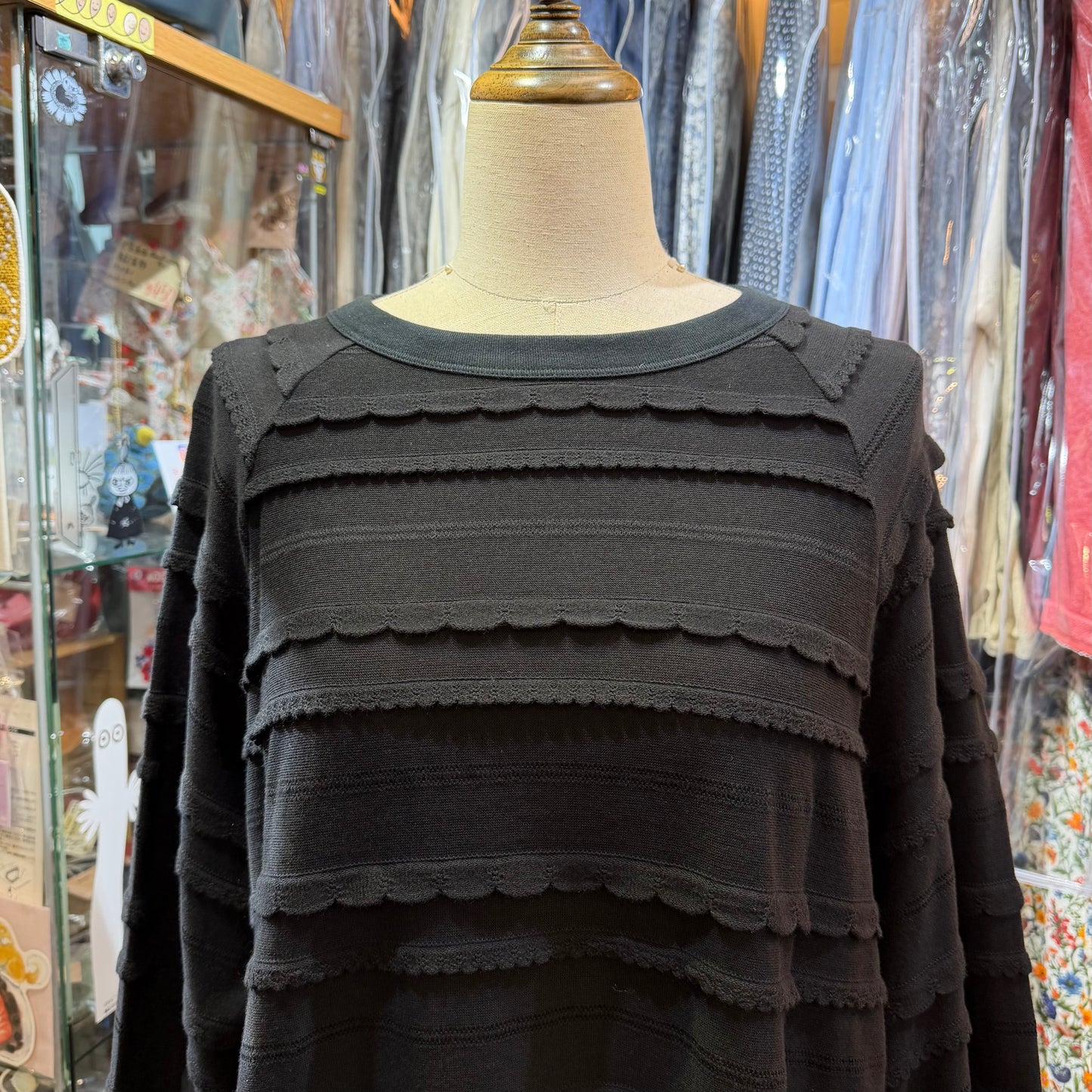 Tumugu Black Frill Long T-shirt, made in Japan