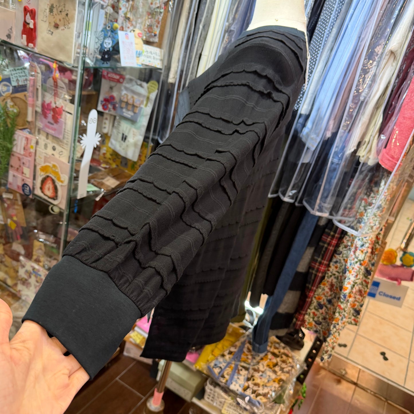 Tumugu Black Frill Long T-shirt, made in Japan