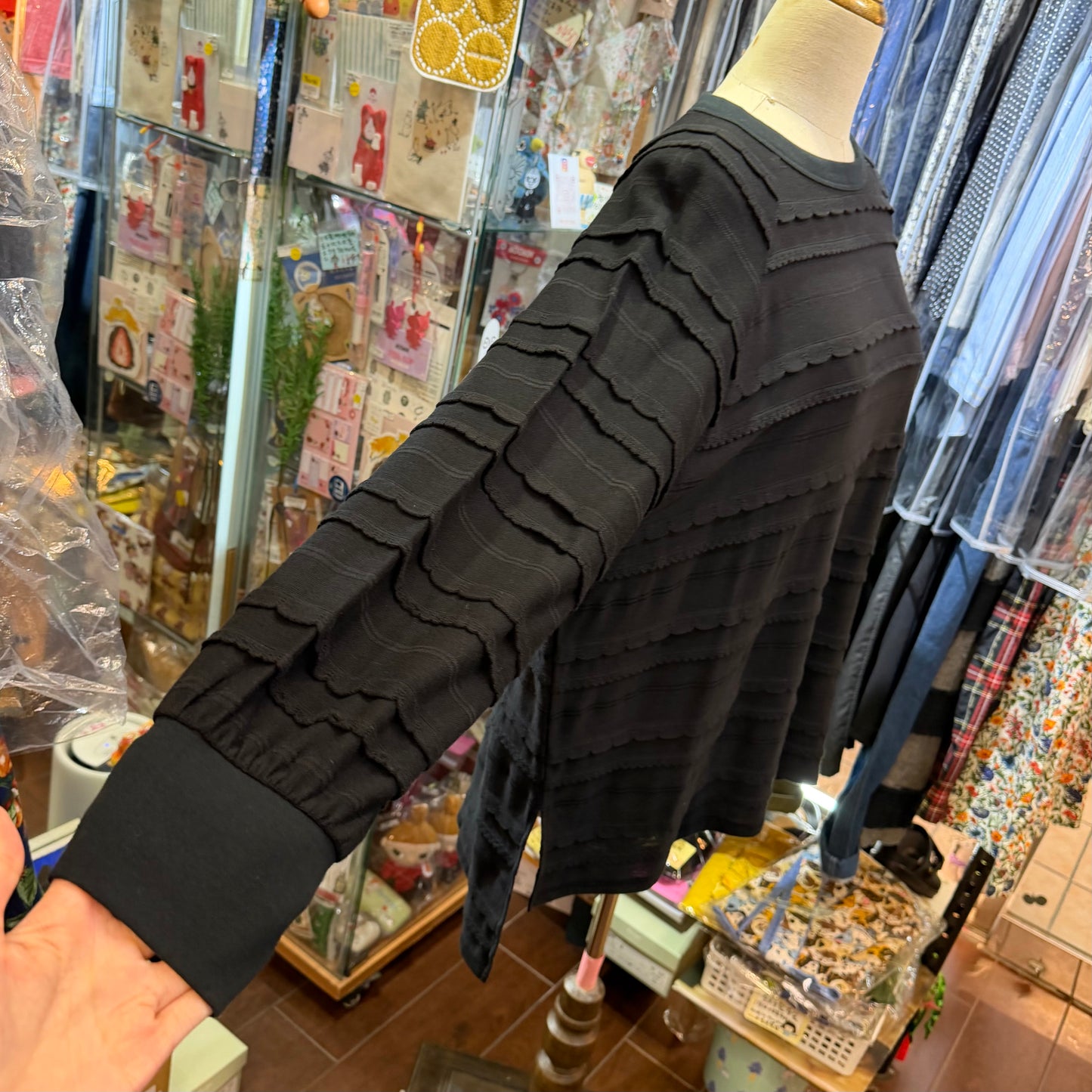 Tumugu Black Frill Long T-shirt, made in Japan