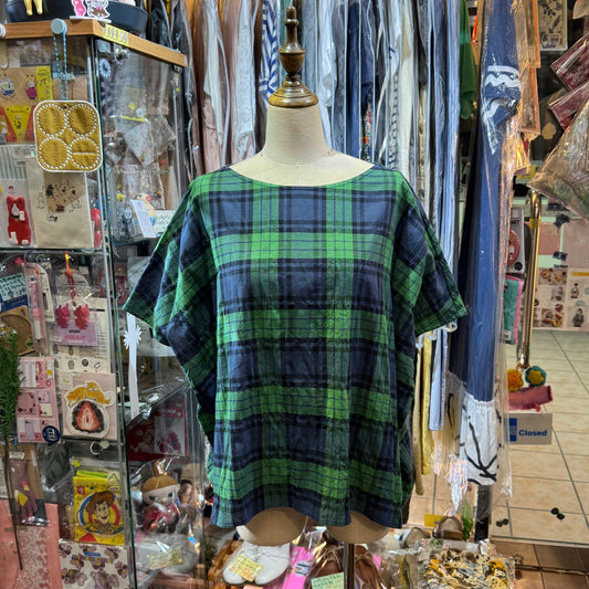 Vent d Ouest Green Checked Top, made in Japan