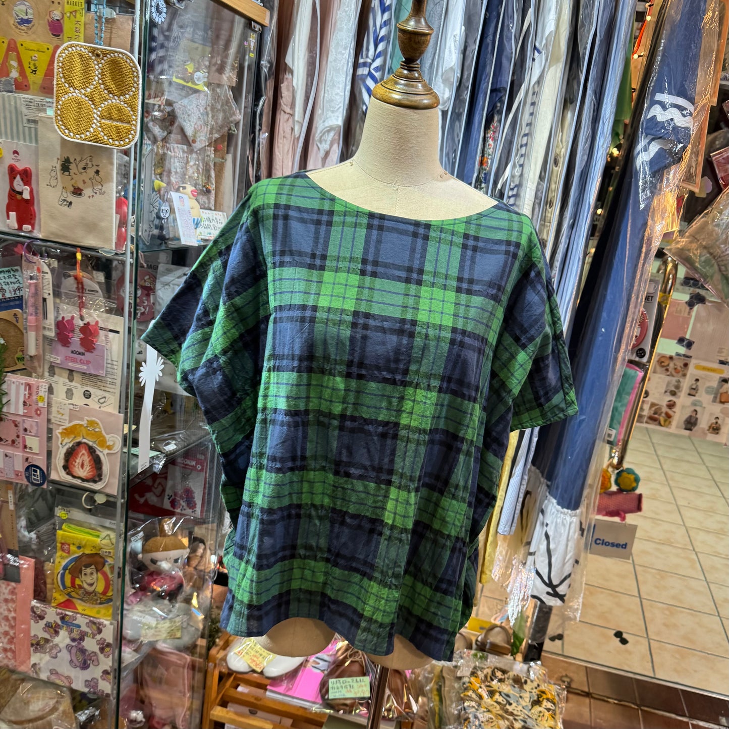 Vent d Ouest Green Checked Top, made in Japan