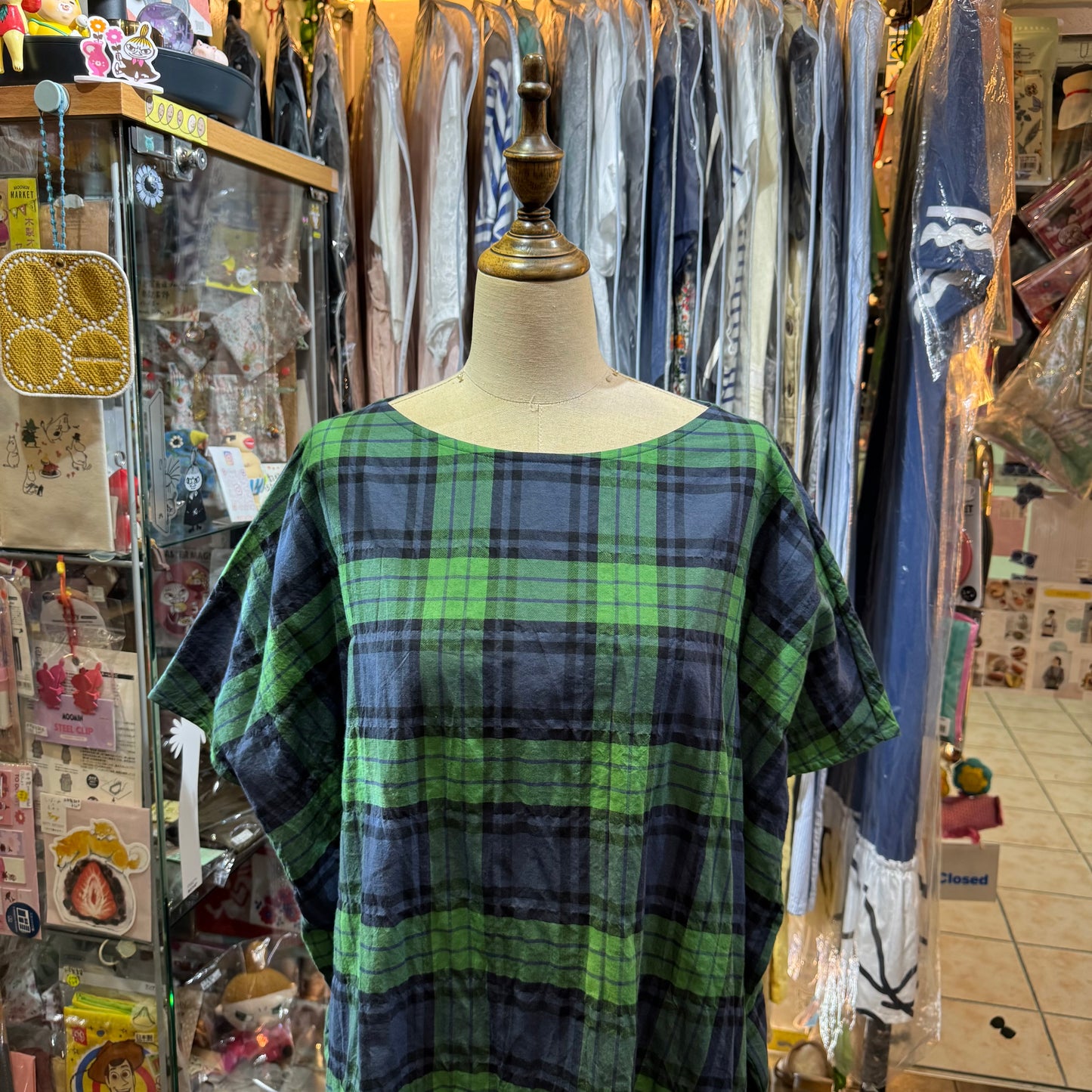 Vent d Ouest Green Checked Top, made in Japan