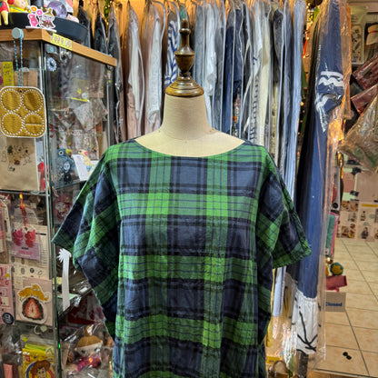 Vent d Ouest Green Checked Top, made in Japan
