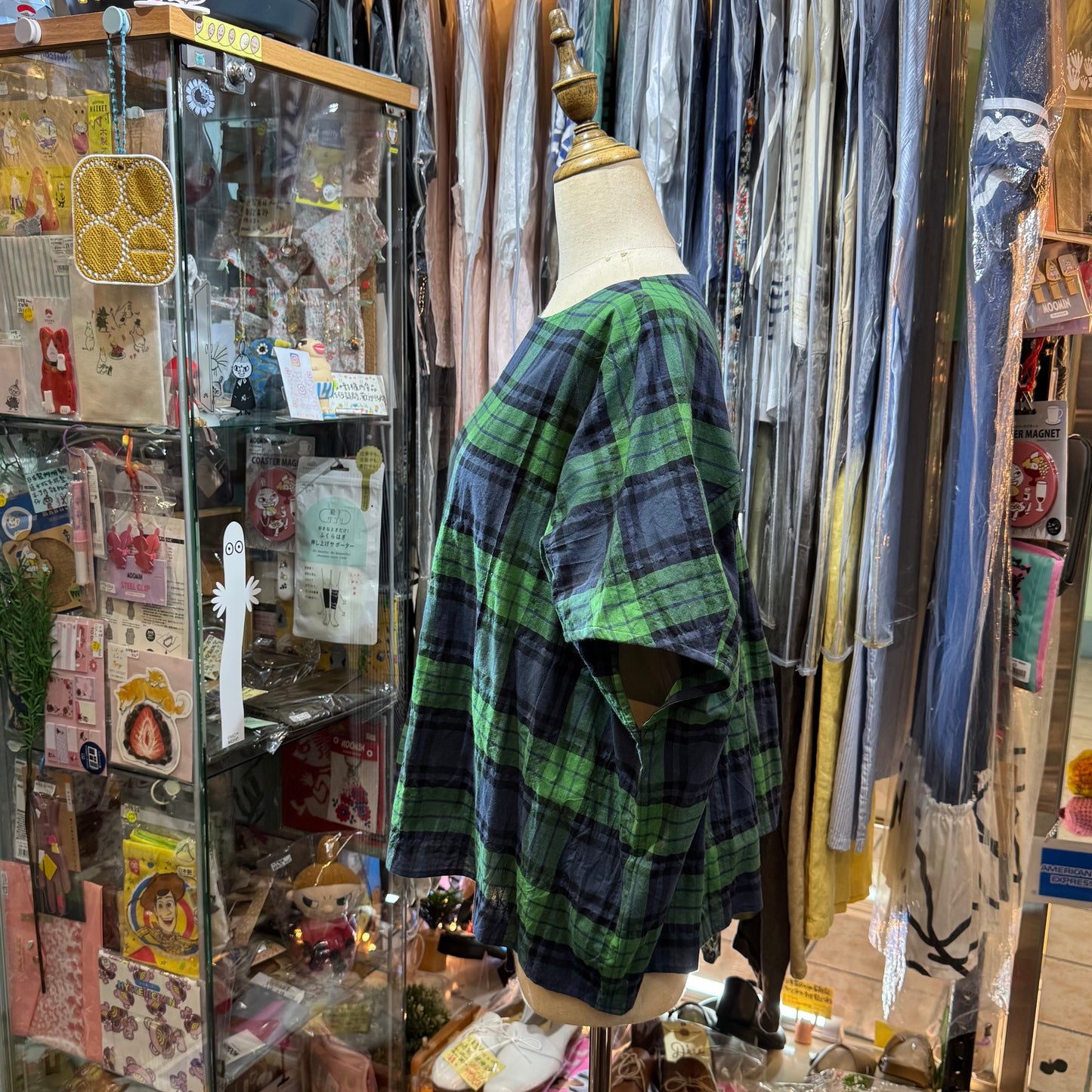 Vent d Ouest Green Checked Top, made in Japan