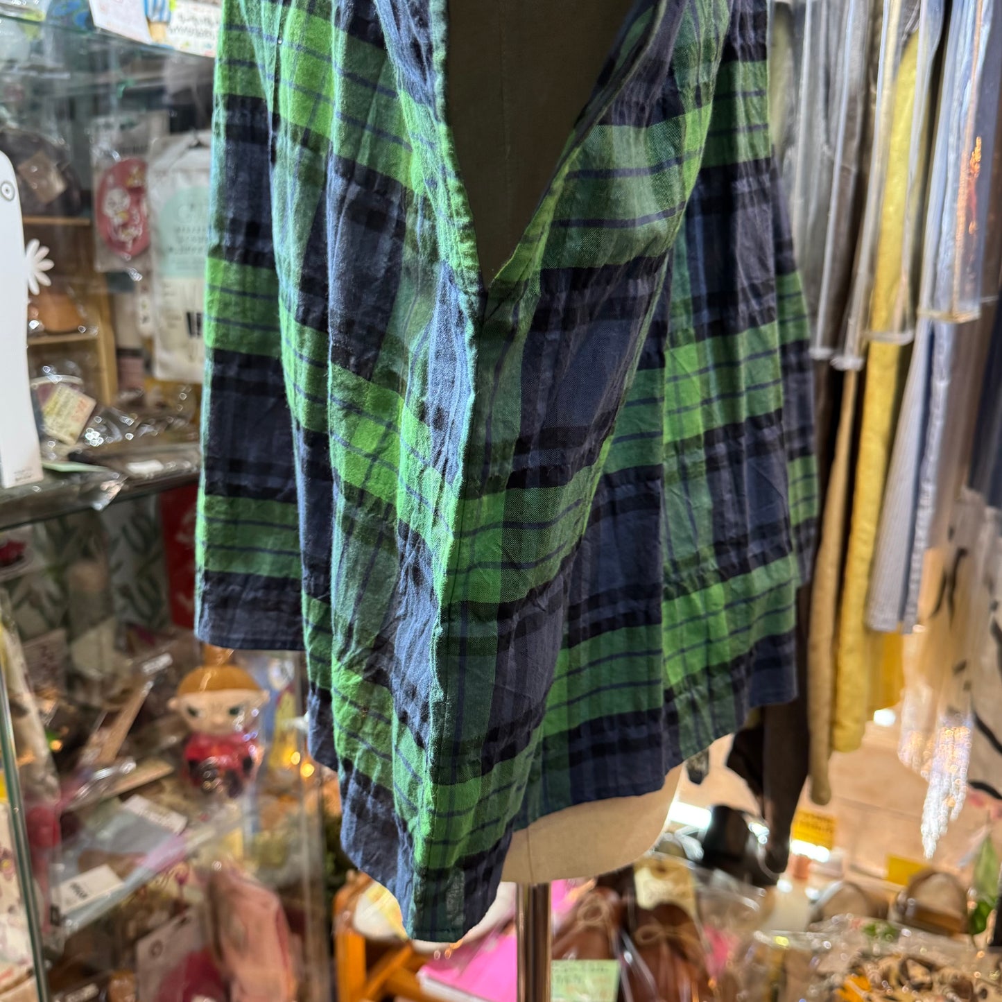 Vent d Ouest Green Checked Top, made in Japan