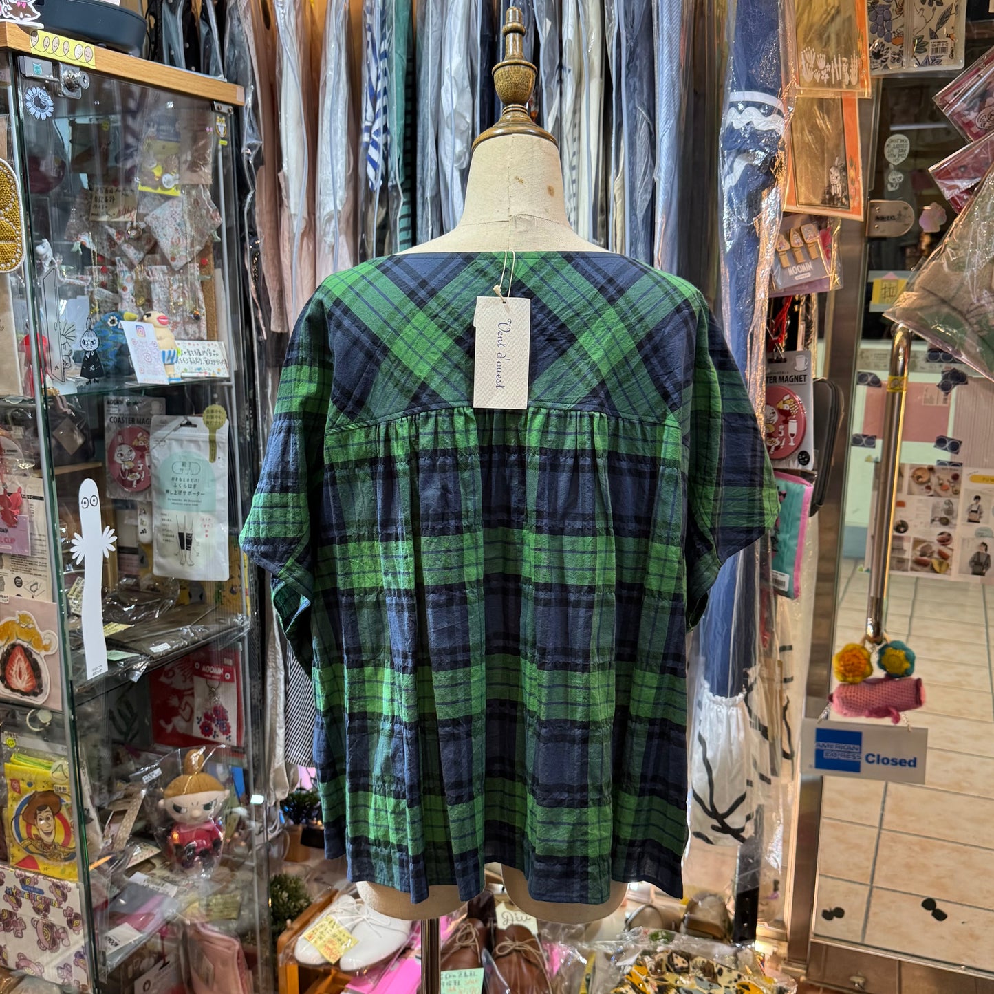 Vent d Ouest Green Checked Top, made in Japan