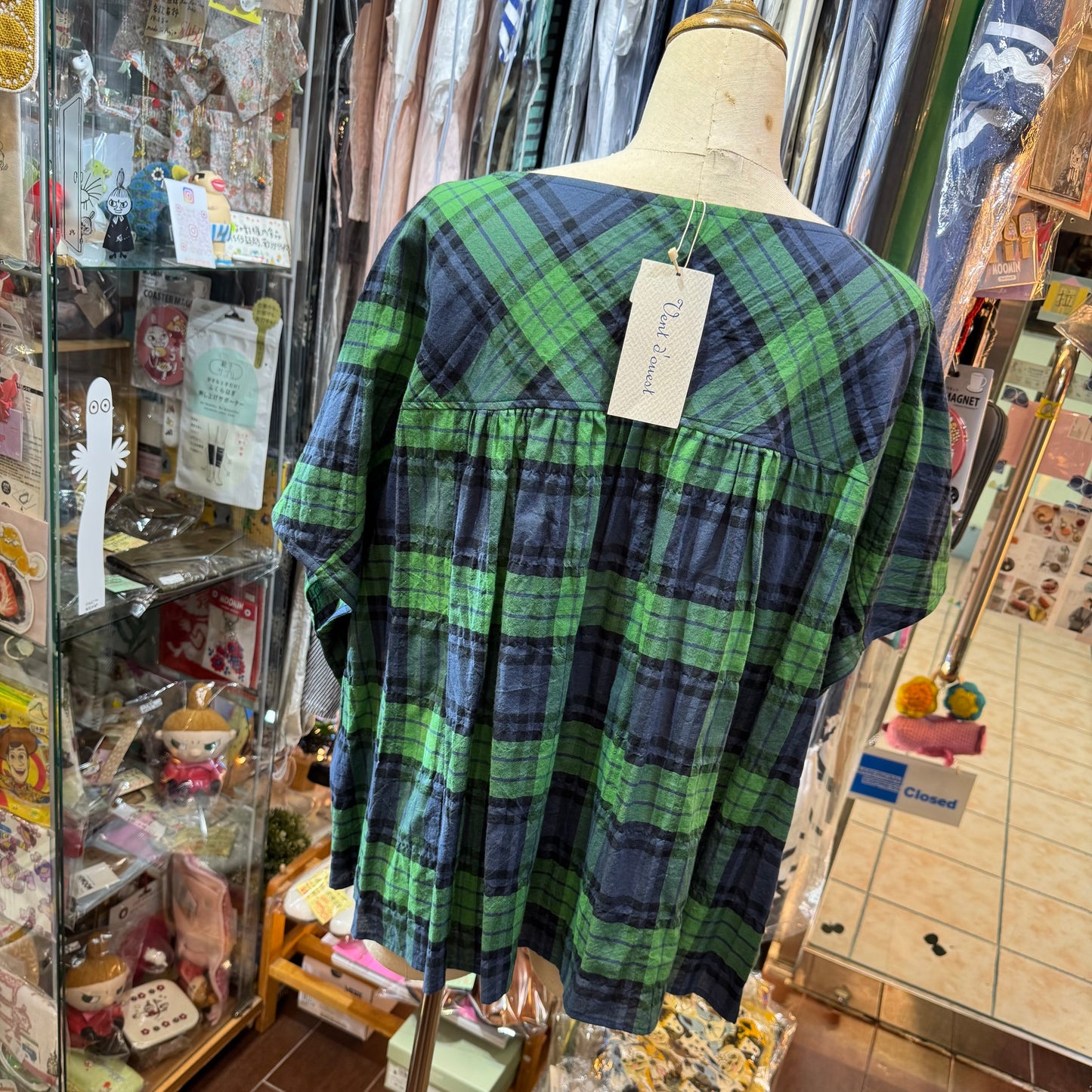 Vent d Ouest Green Checked Top, made in Japan