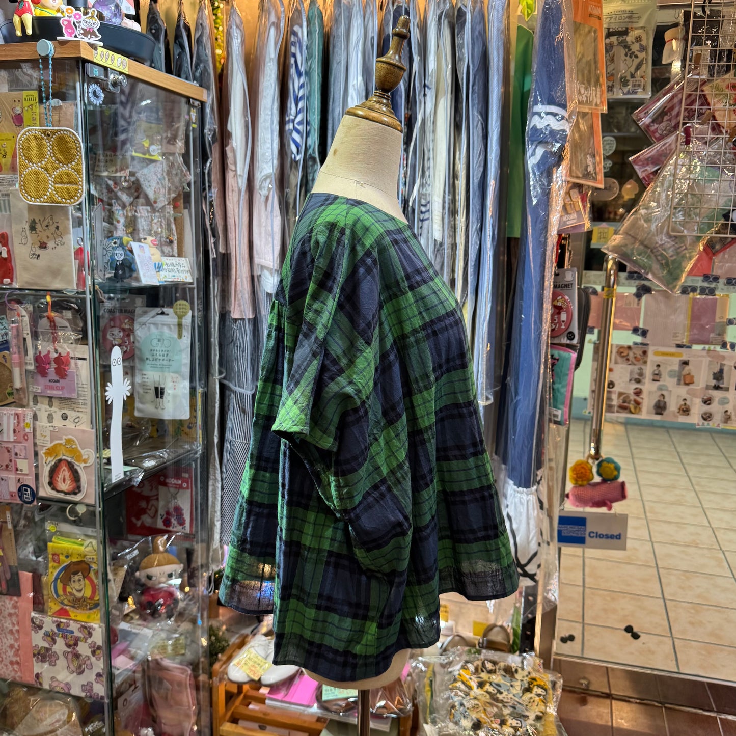Vent d Ouest Green Checked Top, made in Japan