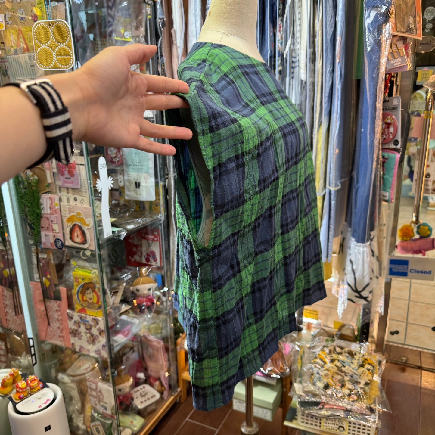 Vent d Ouest Green Checked Top, made in Japan
