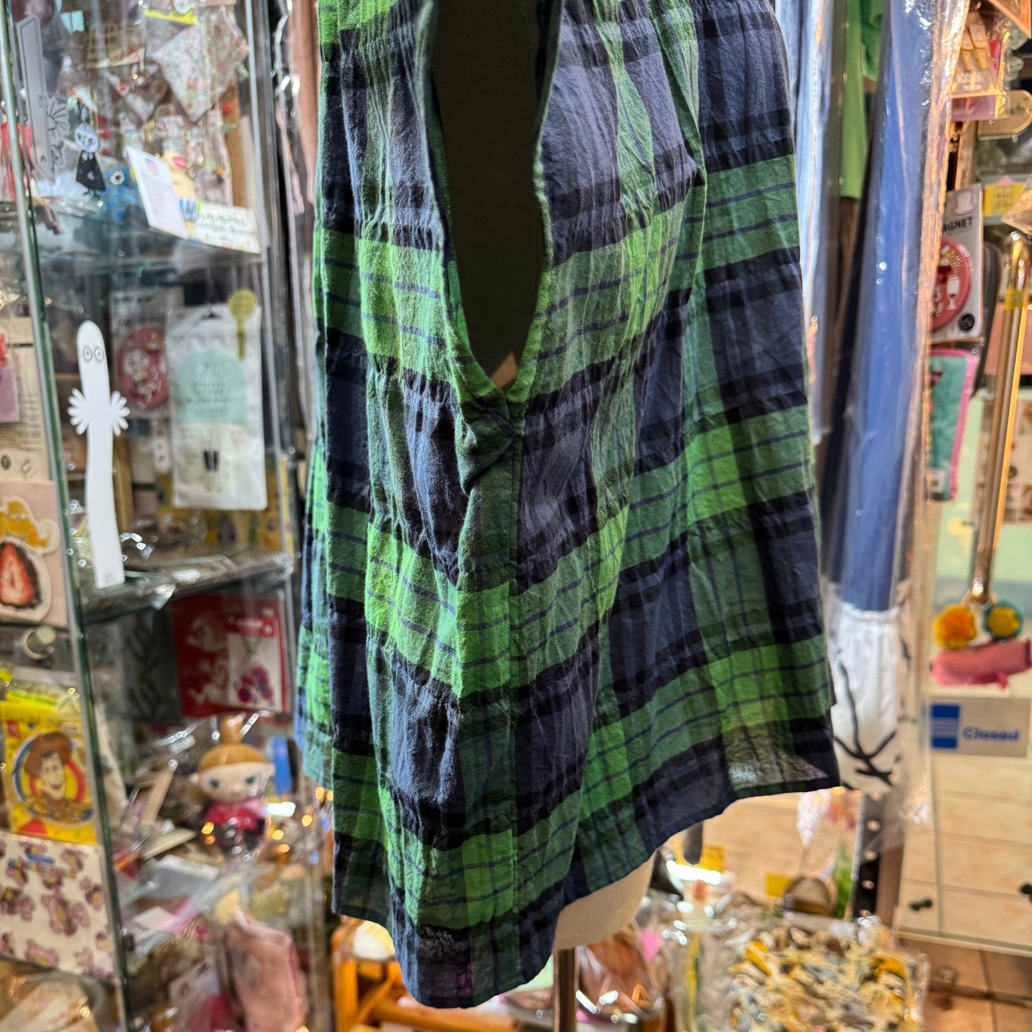 Vent d Ouest Green Checked Top, made in Japan