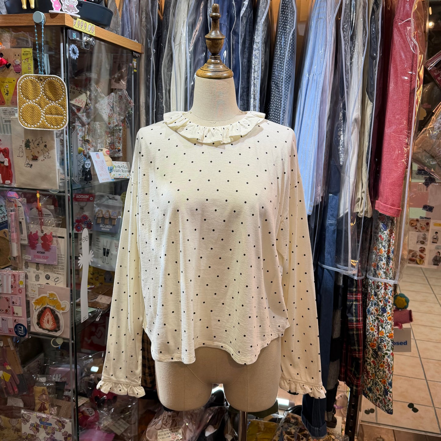 Hands of Creation Black Polka Frill Top, made in Japan