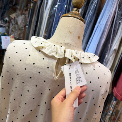 Hands of Creation Black Polka Frill Top, made in Japan