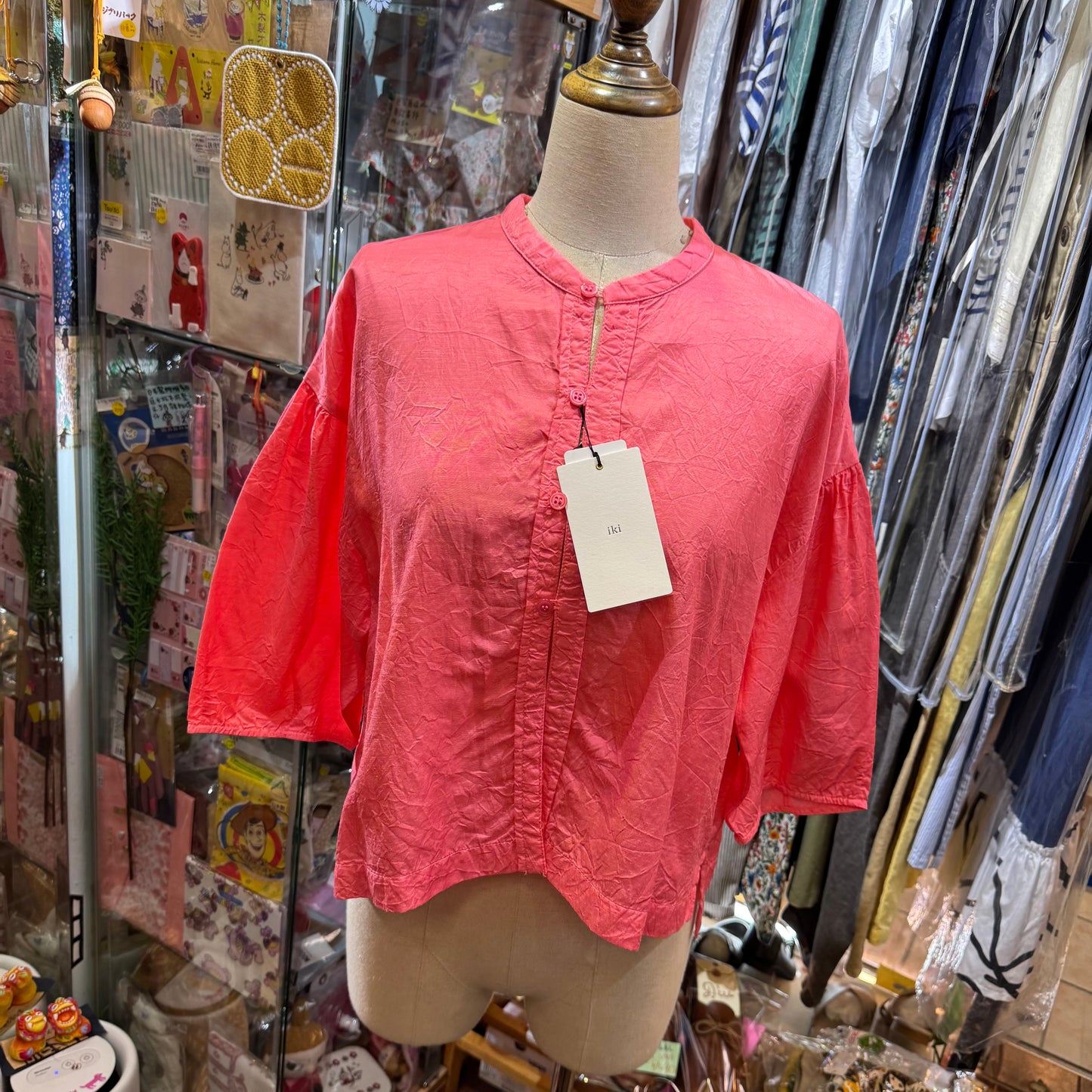 Iki Pink Cupra Short Blouse Shirt, made in Japan