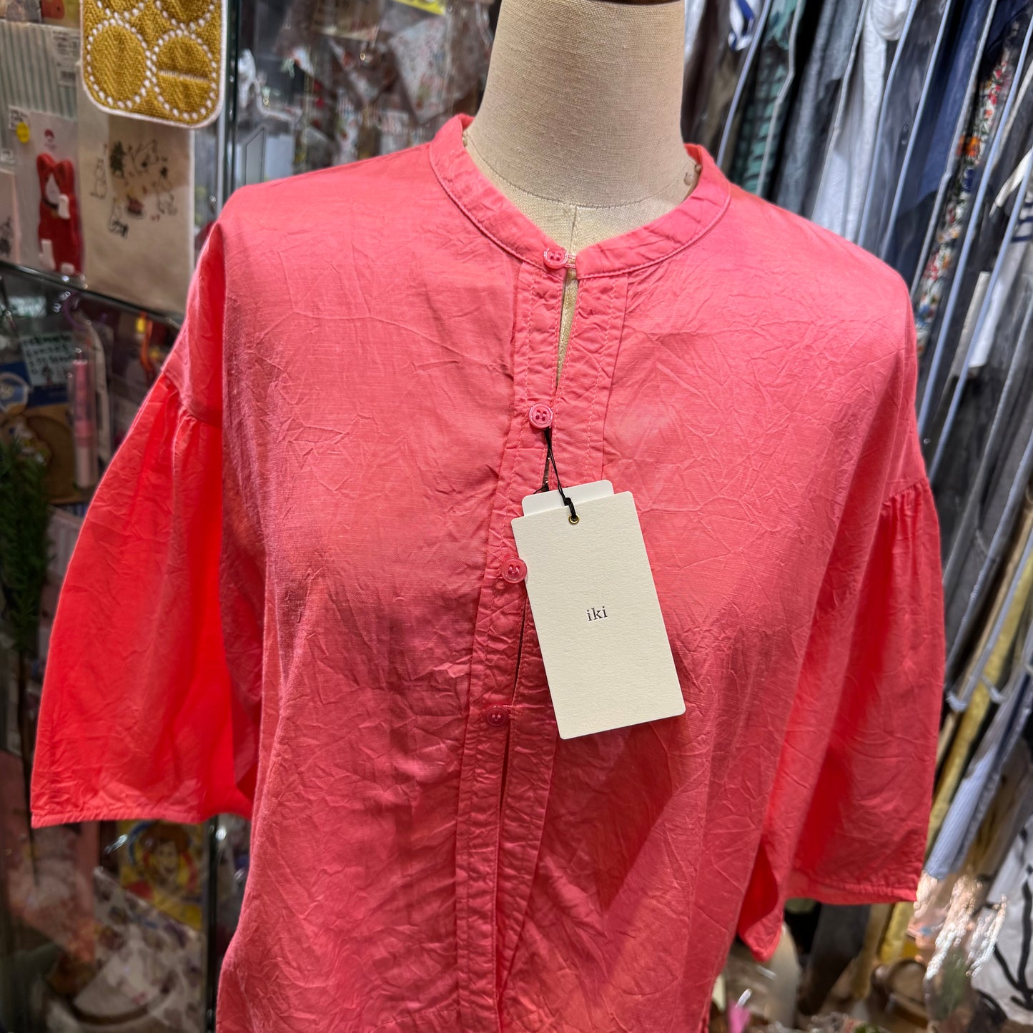 Iki Pink Cupra Short Blouse Shirt, made in Japan