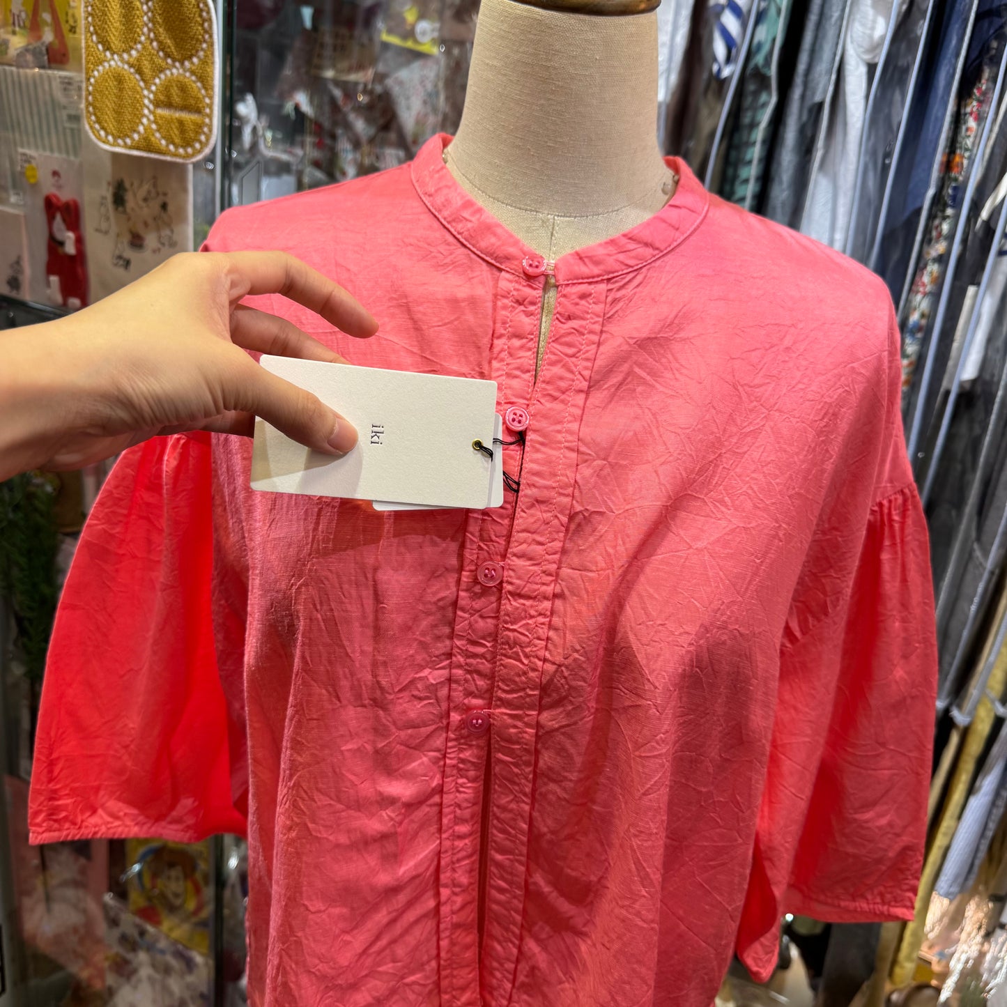 Iki Pink Cupra Short Blouse Shirt, made in Japan