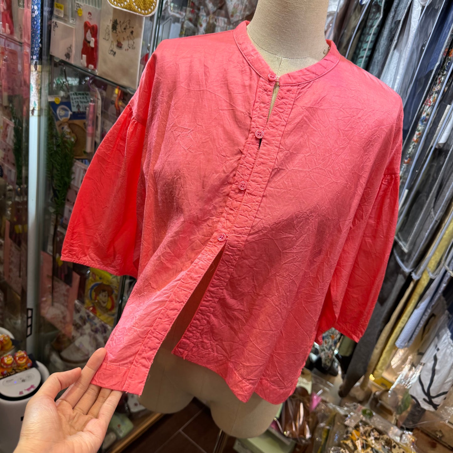 Iki Pink Cupra Short Blouse Shirt, made in Japan