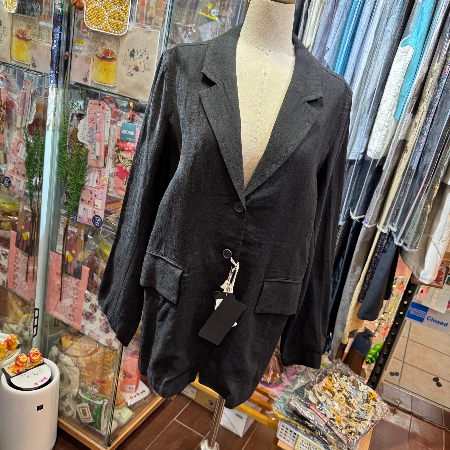 Soi-e Black Linen Suit Blazer Jacket, made in Japan