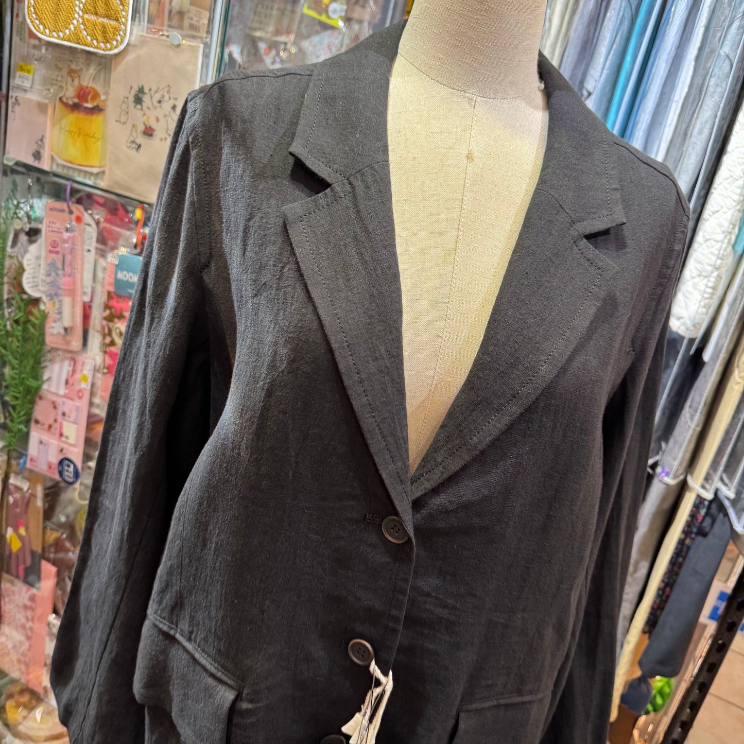 Soi-e Black Linen Suit Blazer Jacket, made in Japan