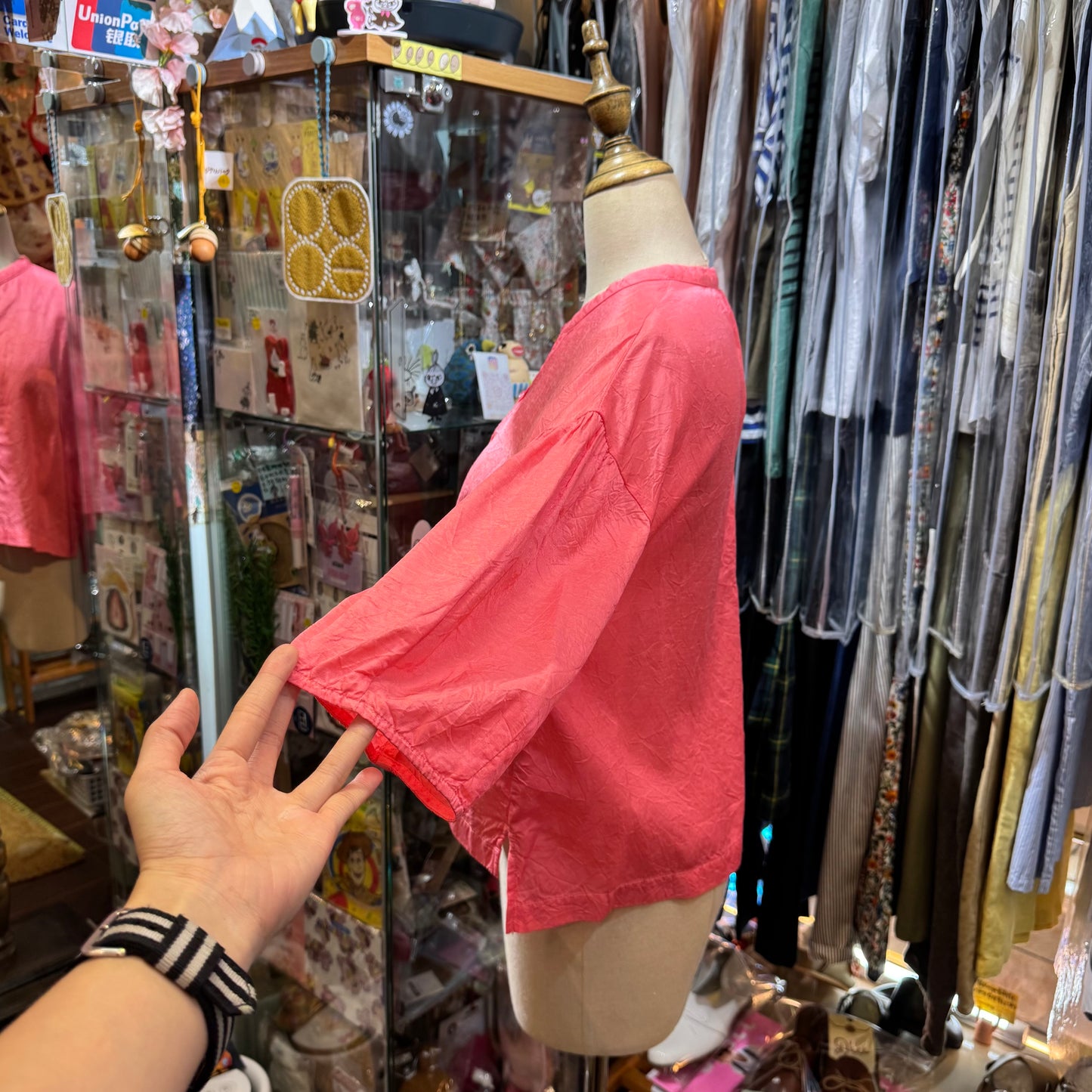 Iki Pink Cupra Short Blouse Shirt, made in Japan
