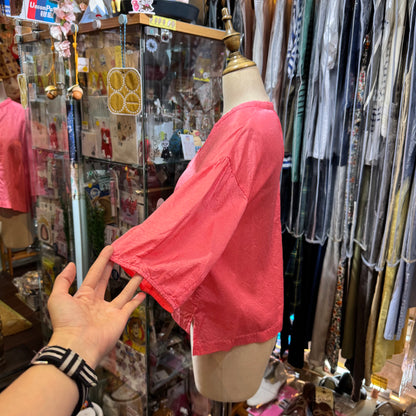 Sale- Iki Pink Cupra Short Blouse Shirt, made in Japan