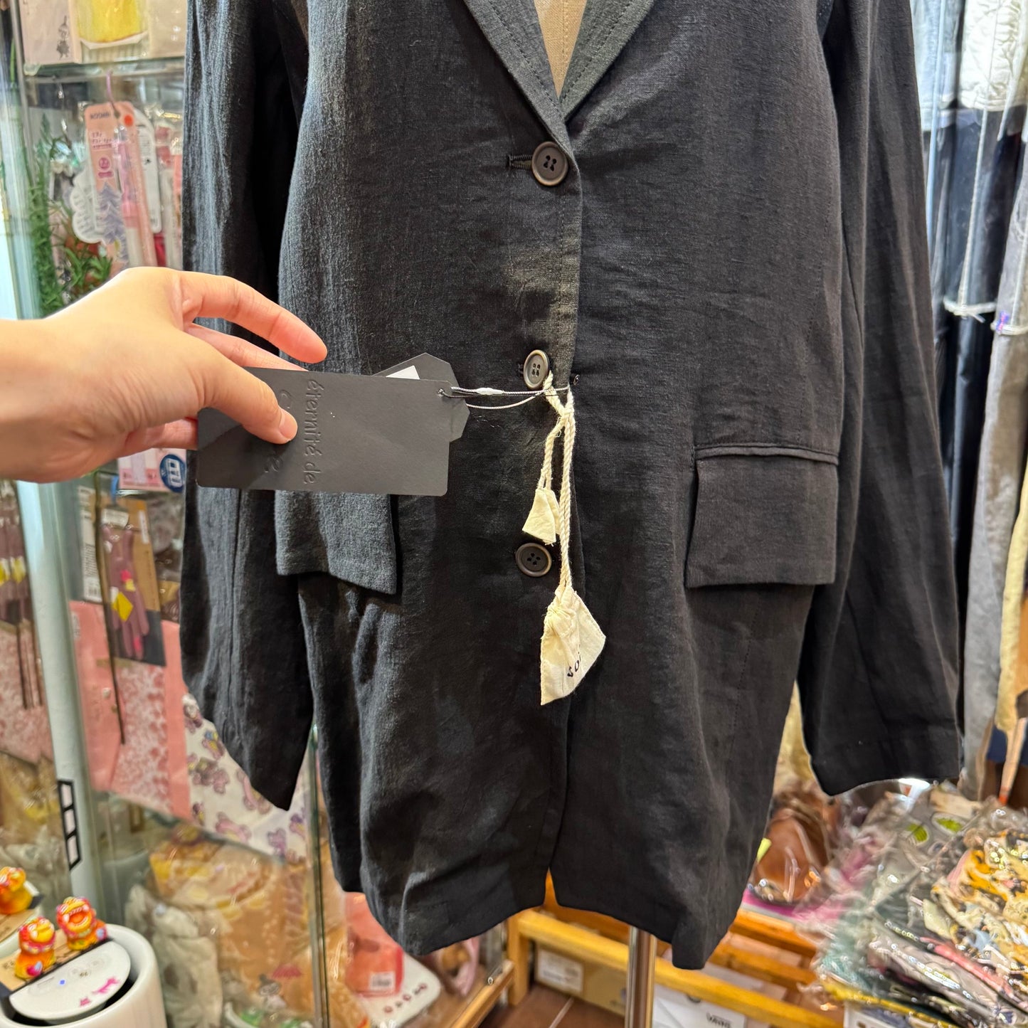 Soi-e Black Linen Suit Blazer Jacket, made in Japan