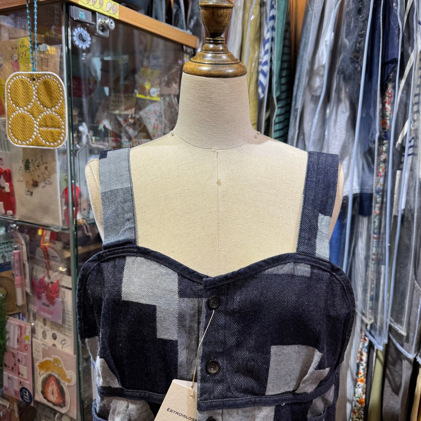 Estroislose Patchwork Denim Vest, Tank Top, made in Japan