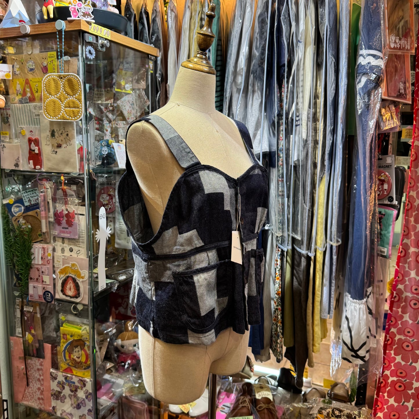 Estroislose Patchwork Denim Vest, Tank Top, made in Japan