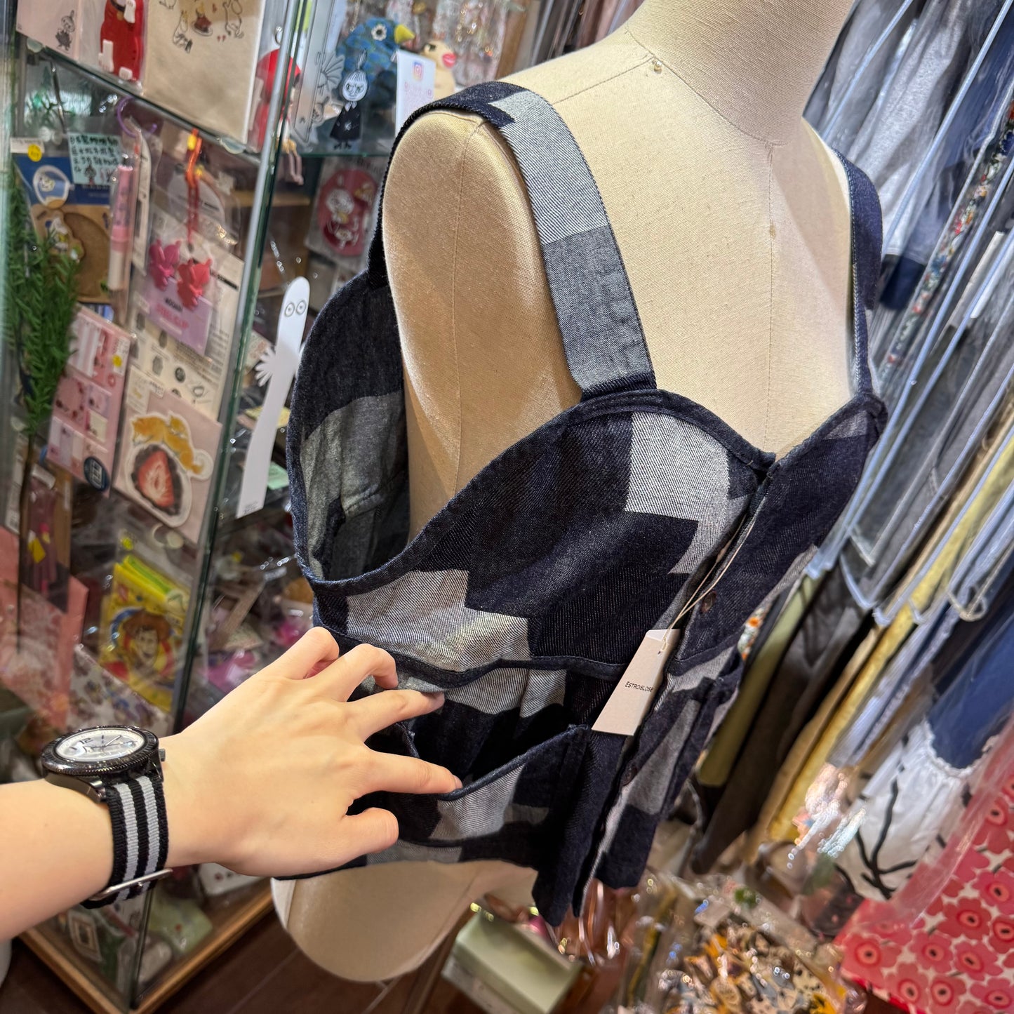 Estroislose Patchwork Denim Vest, Tank Top, made in Japan