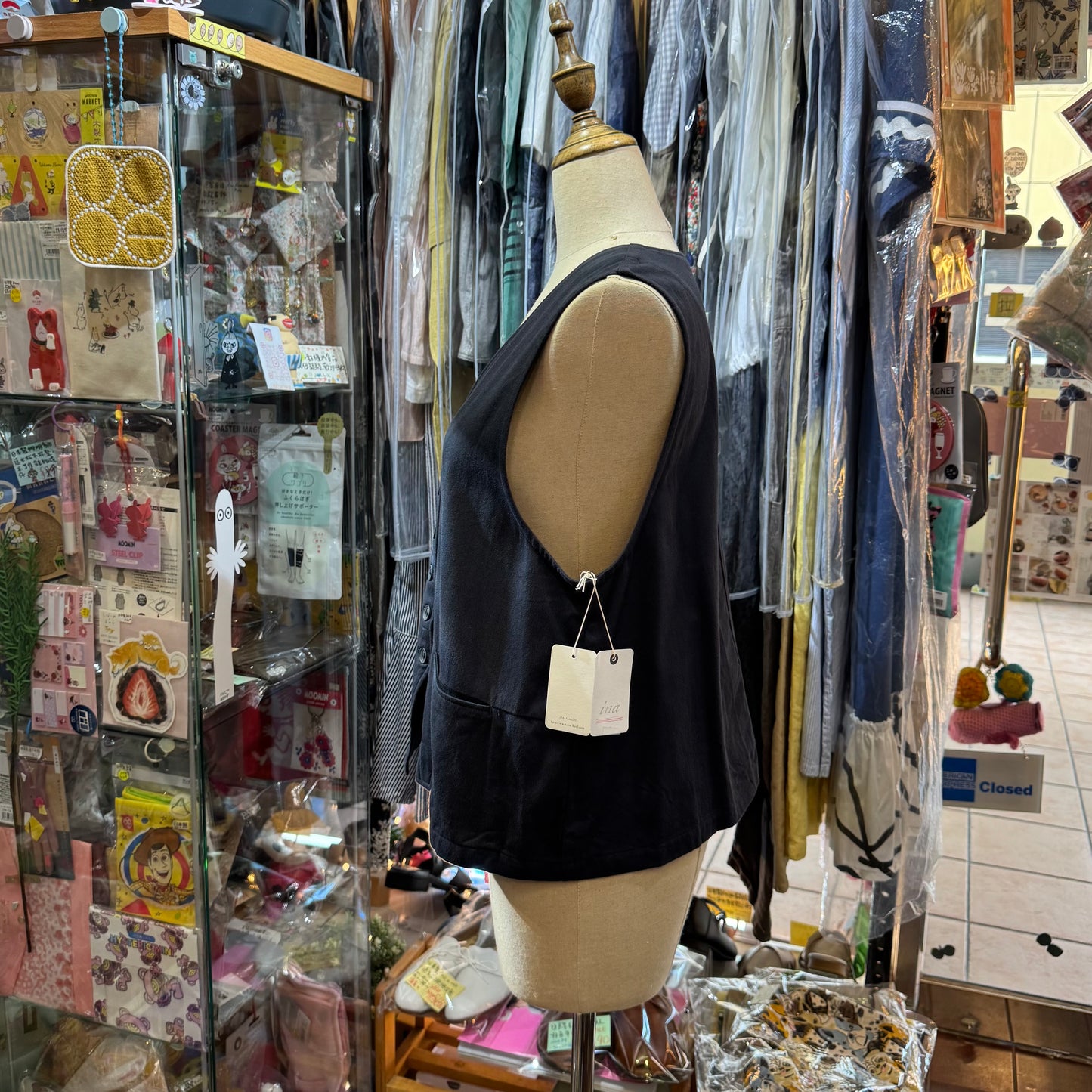 Ina Black Vest Top, Vest, made in Japan