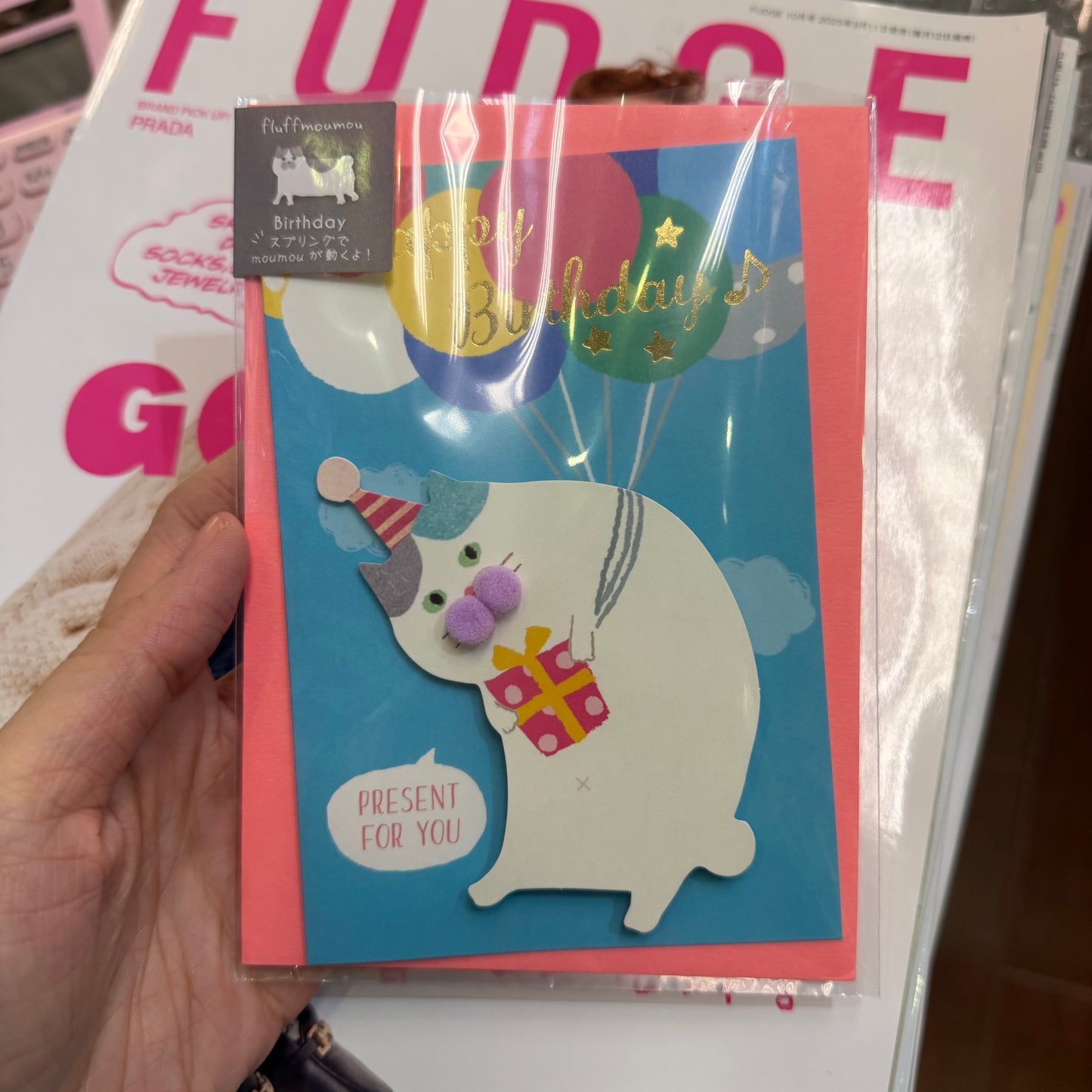 Fluffmoumou Cat Birthday Card, “Happy Birthday”, made in Japan