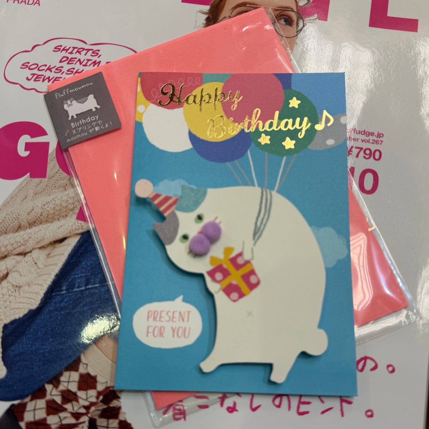 Fluffmoumou Cat Birthday Card, “Happy Birthday”, made in Japan