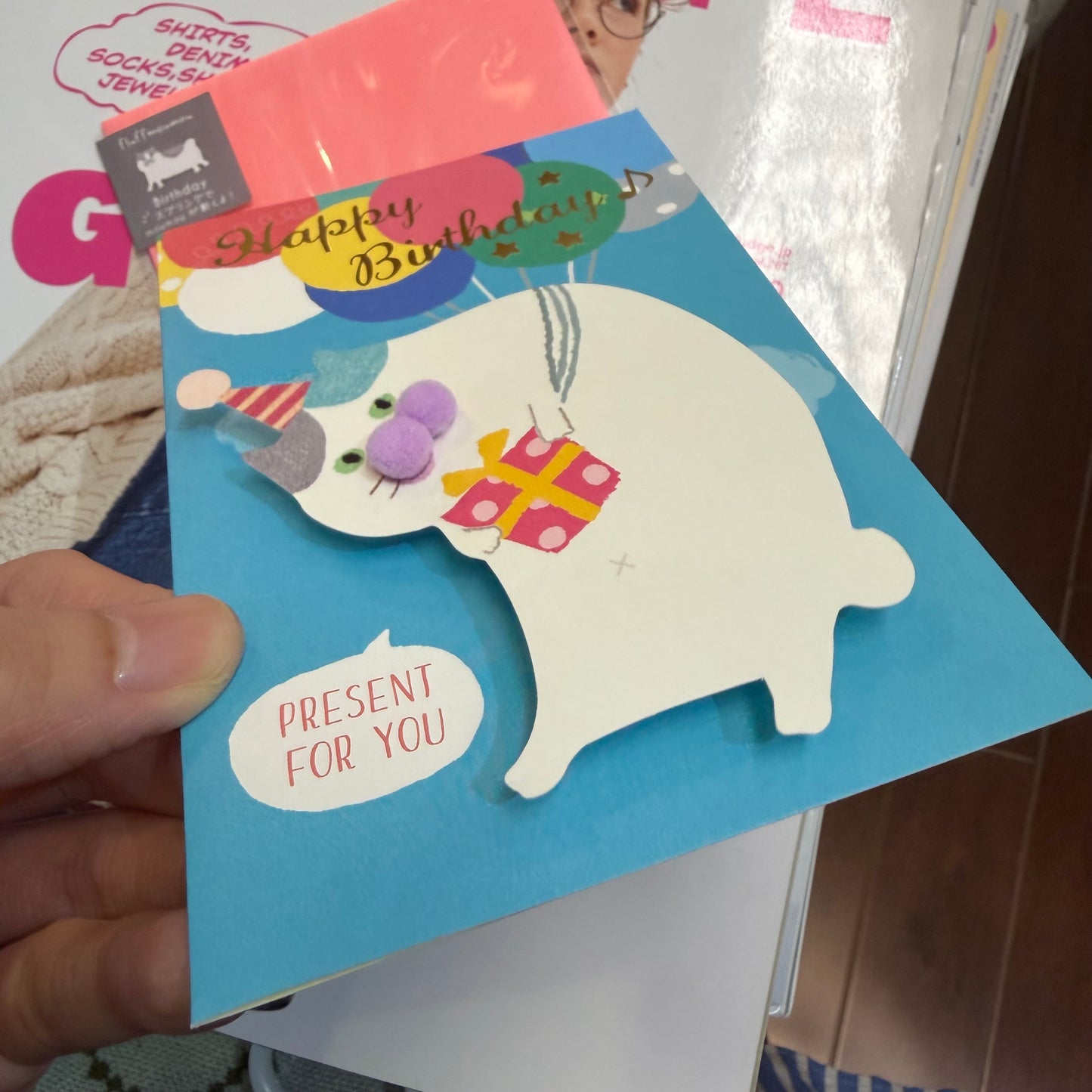 Fluffmoumou Cat Birthday Card, “Happy Birthday”, made in Japan