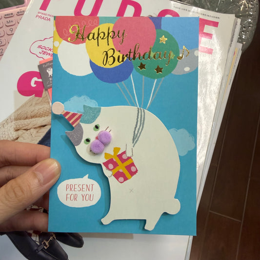 Fluffmoumou Cat Birthday Card, “Happy Birthday”, made in Japan