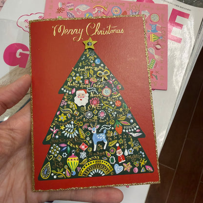 ART PRINT JAPAN Santa and Christmas Tree Christmas Card, “Merry Christmas”