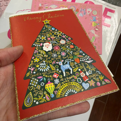 ART PRINT JAPAN Santa and Christmas Tree Christmas Card, “Merry Christmas”