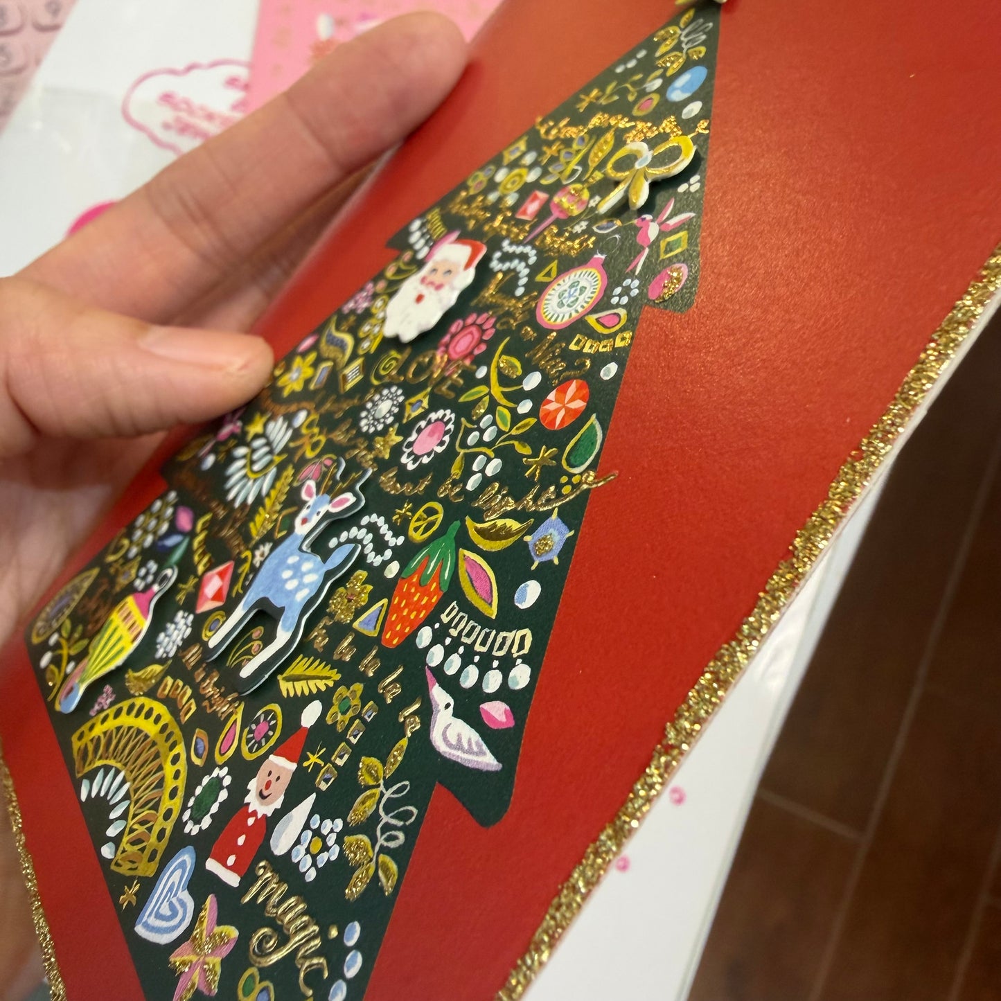 ART PRINT JAPAN Santa and Christmas Tree Christmas Card, “Merry Christmas”