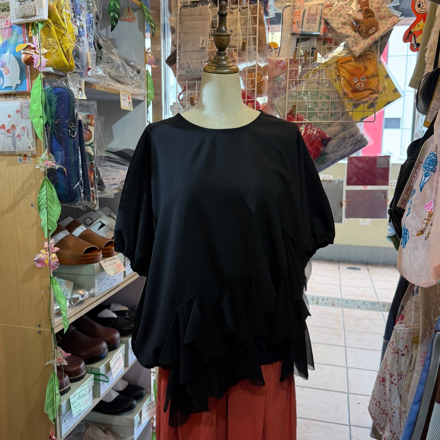 UNIONINI Black Ruffle Frill Blouse, made in Japan