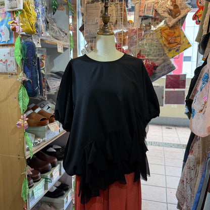 UNIONINI Black Ruffle Frill Blouse, made in Japan