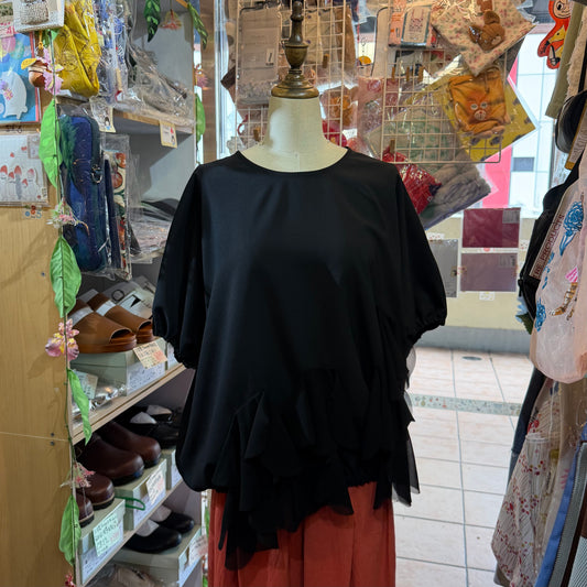 UNIONINI Black Ruffle Frill Blouse, made in Japan