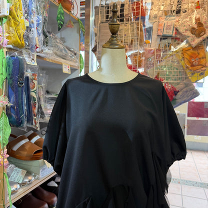 UNIONINI Black Ruffle Frill Blouse, made in Japan