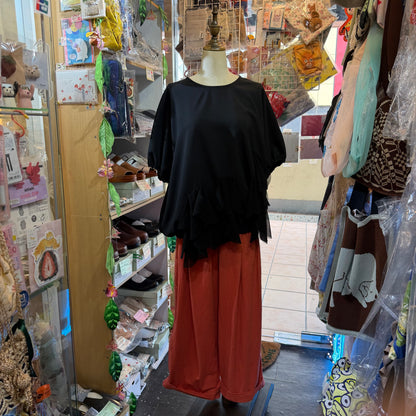 UNIONINI Black Ruffle Frill Blouse, made in Japan