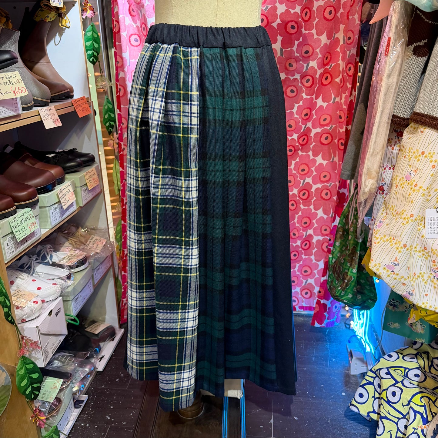 Vent d Ouest Checked Patchwork Skirt, 2 Colors, made in Japan