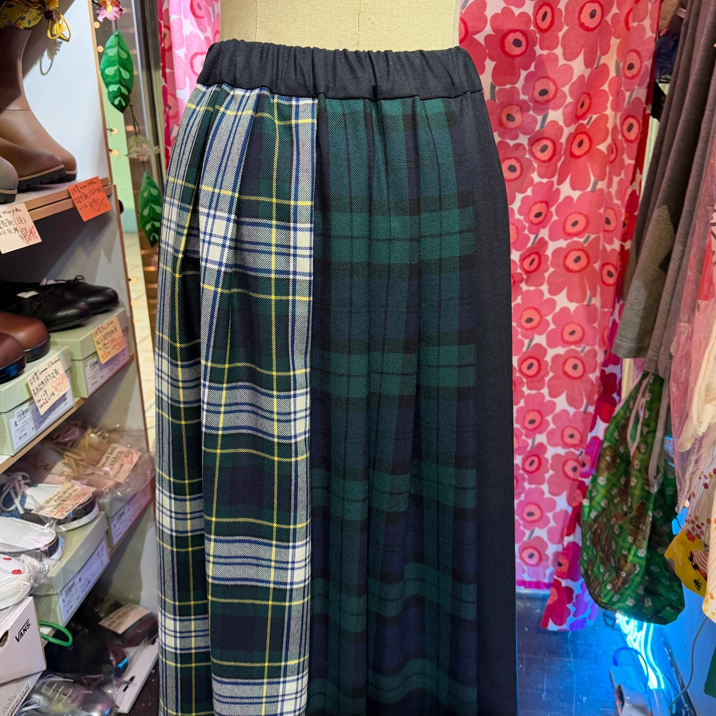 Vent d Ouest Checked Patchwork Skirt, 2 Colors, made in Japan