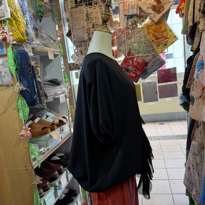 UNIONINI Black Ruffle Frill Blouse, made in Japan