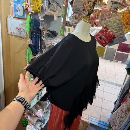 UNIONINI Black Ruffle Frill Blouse, made in Japan