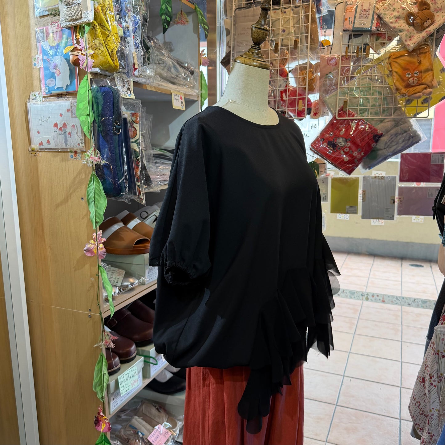 UNIONINI Black Ruffle Frill Blouse, made in Japan