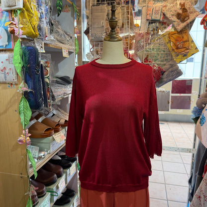 (g) Red Lame Modal 5-Length Knit Sweater