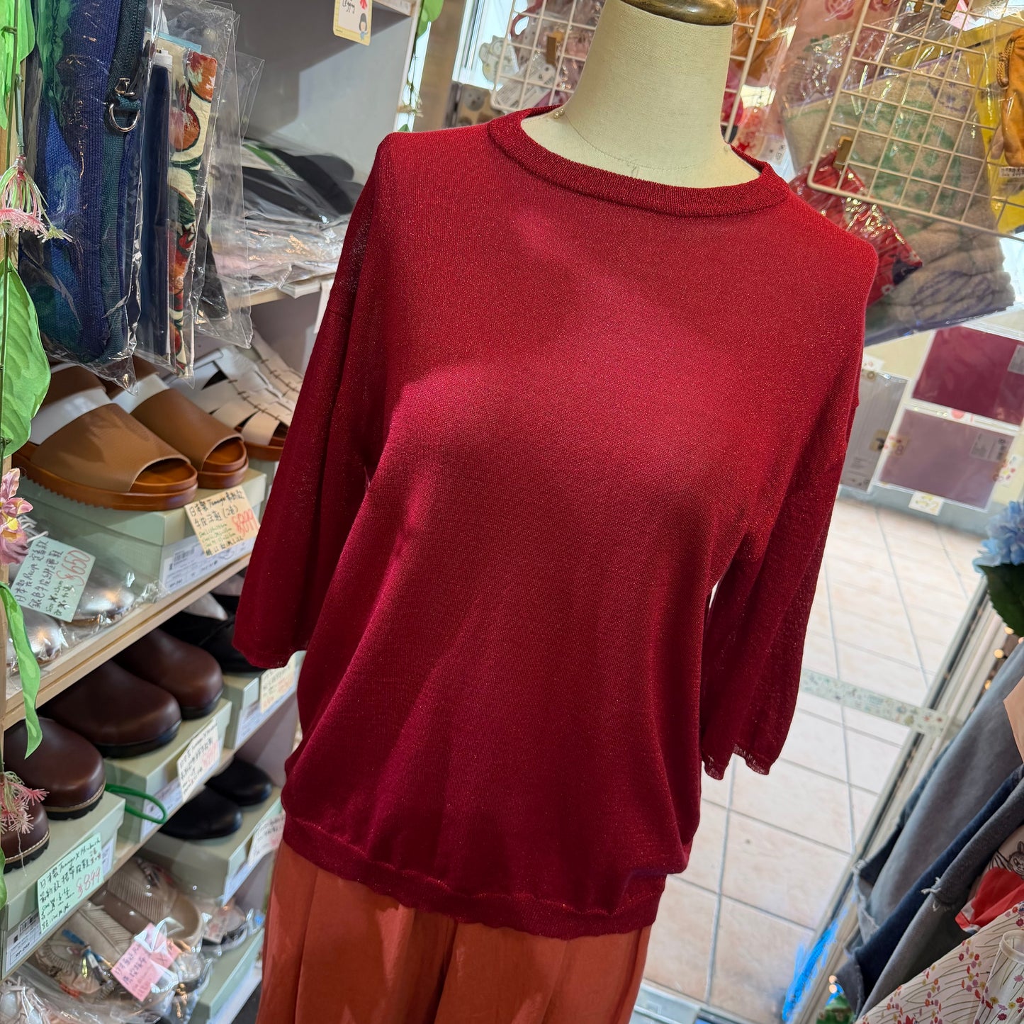 (g) Red Lame Modal 5-Length Knit Sweater