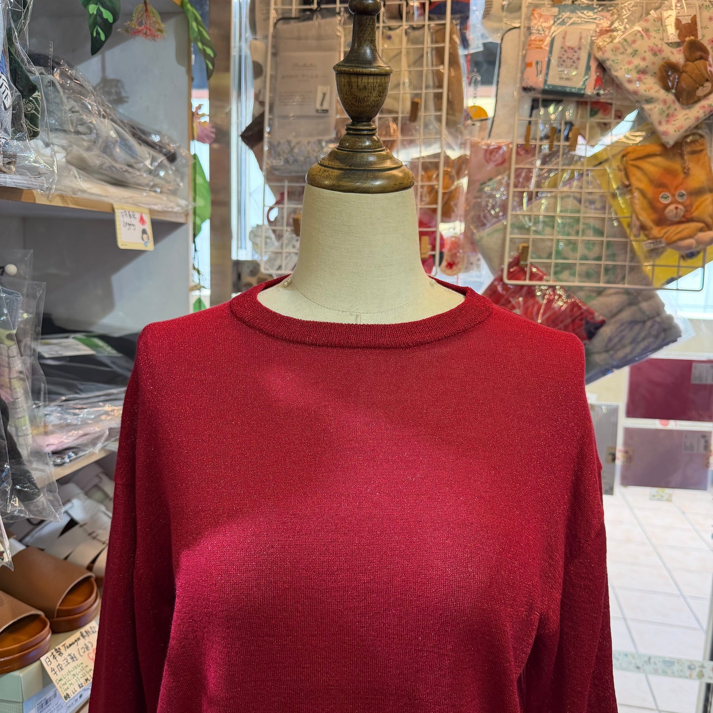 (g) Red Lame Modal 5-Length Knit Sweater