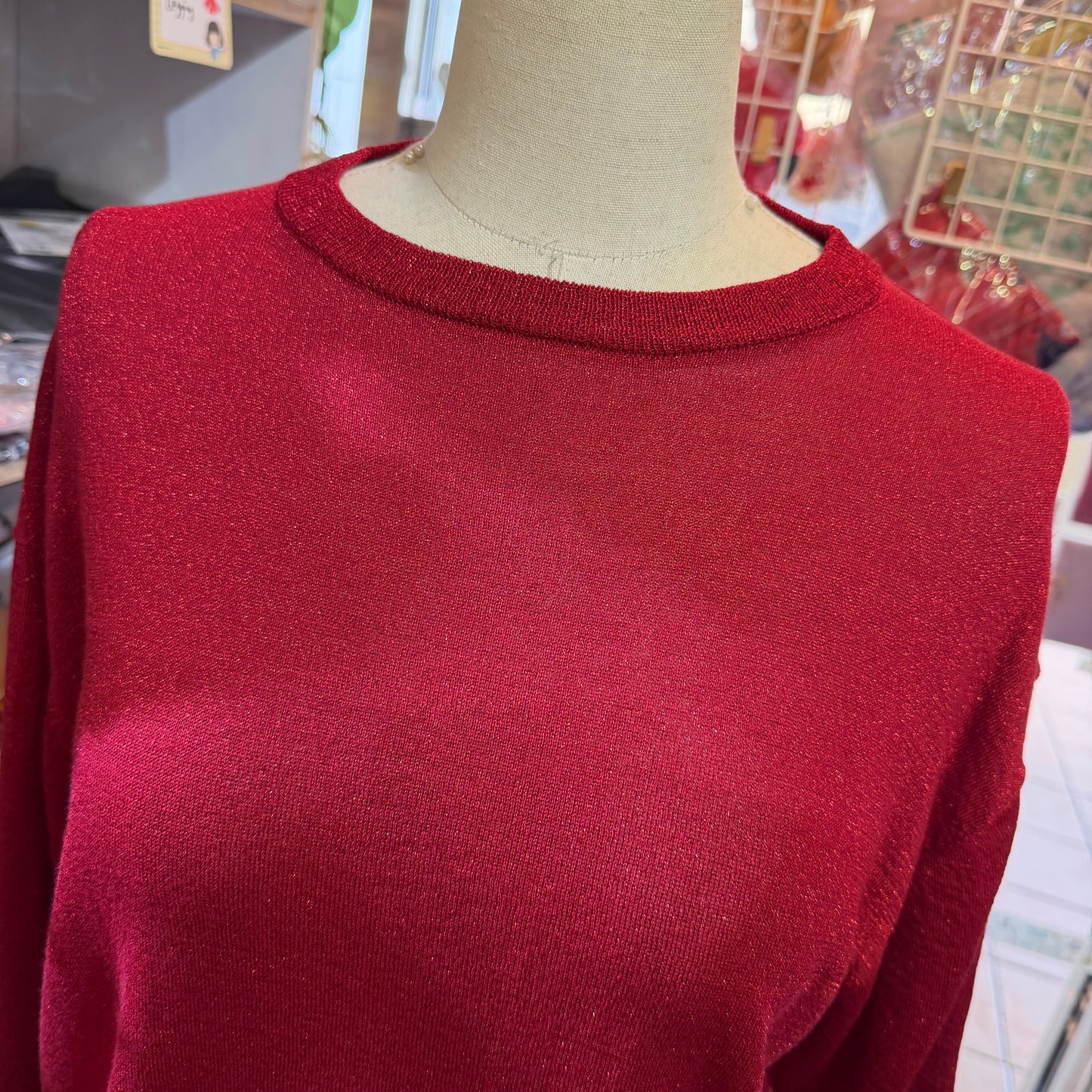 (g) Red Lame Modal 5-Length Knit Sweater